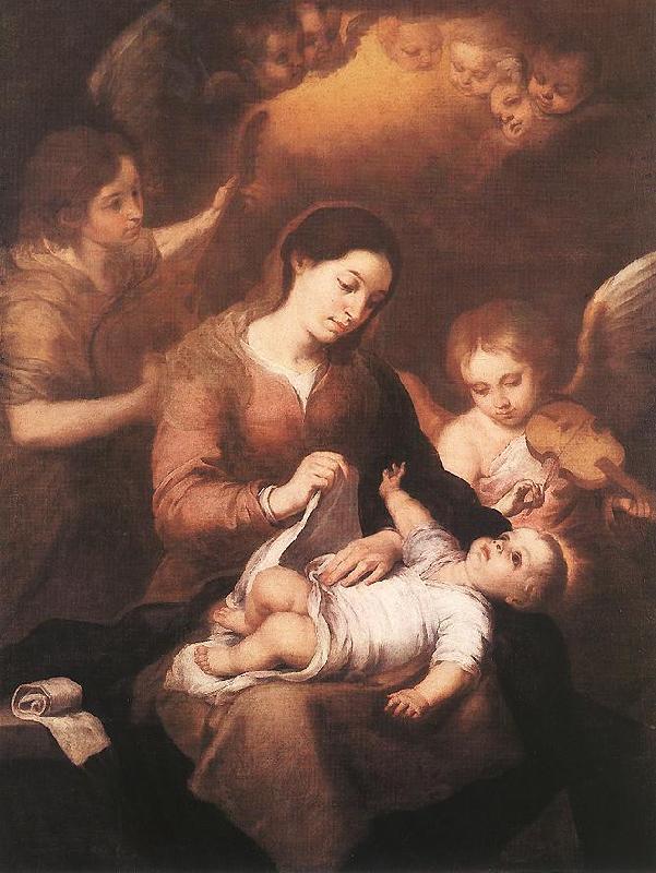 MURILLO, Bartolome Esteban Mary and Child with Angels Playing Music sg oil painting picture